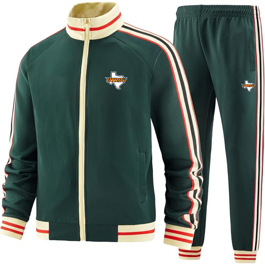 Men's  UTRGV Vaqueros Tracksuit with Bold Striped Accents and Zippered Front